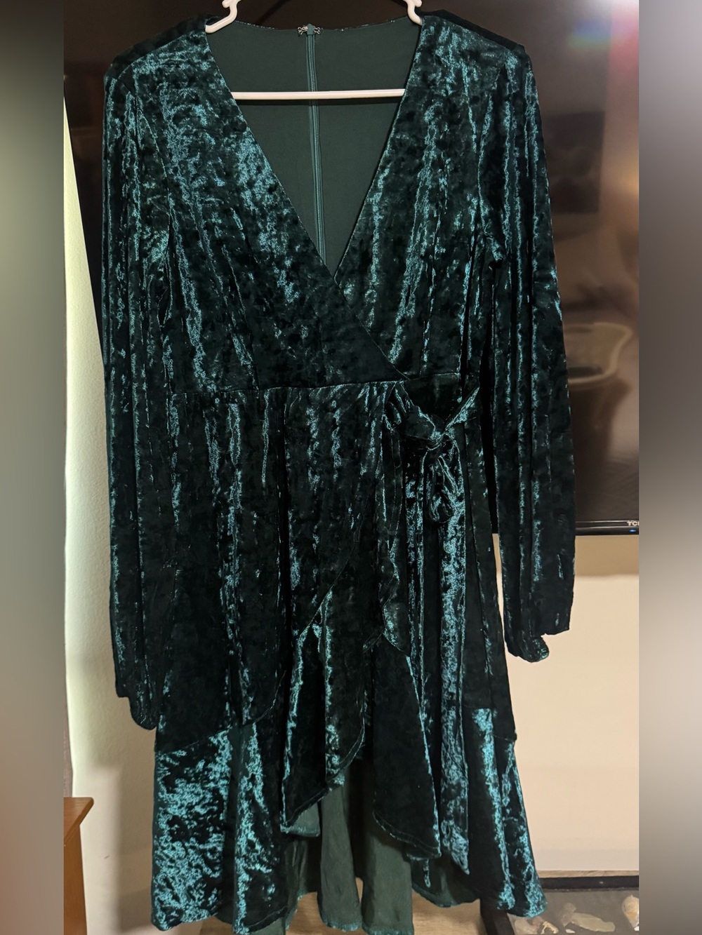 Altar'd State Deep Teal Velvet Wrap Dress